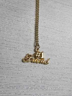 #1 Friend Gold Script Pendant Necklace